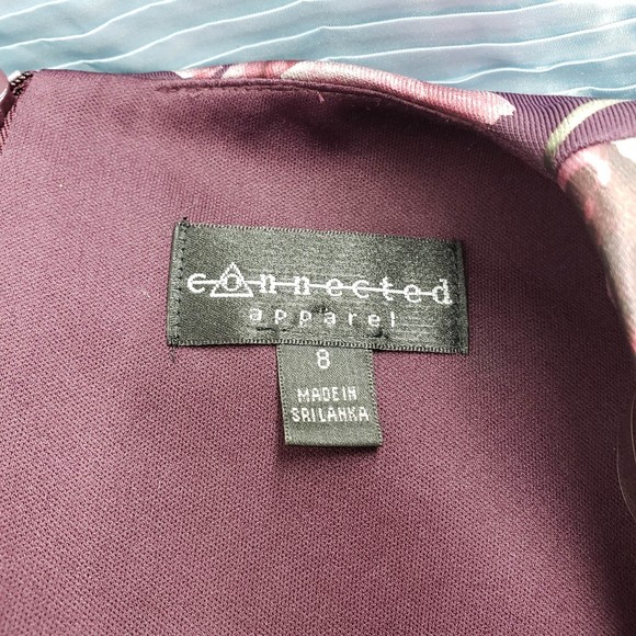 Connected Apparel Women's size 8 Burgundy Floral Sleeveless Dress - Picture 7 of 8